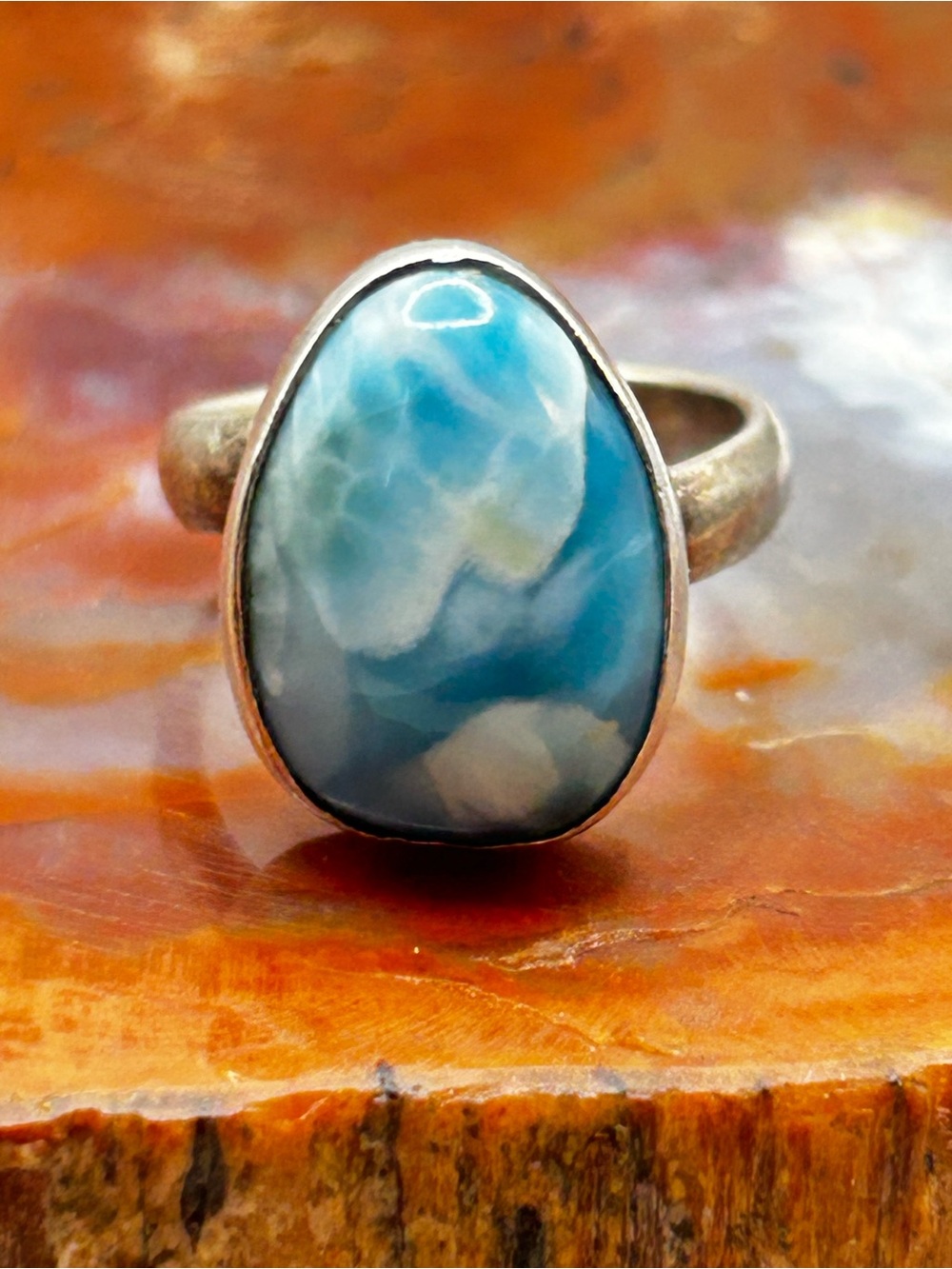 Sterling Silver Larimar Ring - Size 6.5